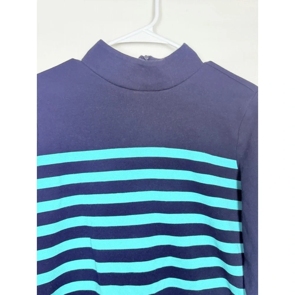 Talbots Striped Mock Neck Top Womens Large Blue Teal Cotton Modal Stretch Knit